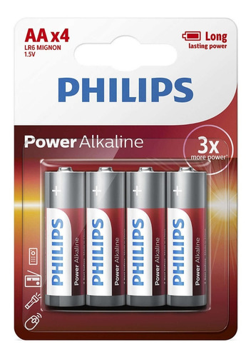 Imagen 1 de 6 de Pila Aa Philips Alcalina Pack Por 4 Unidades 