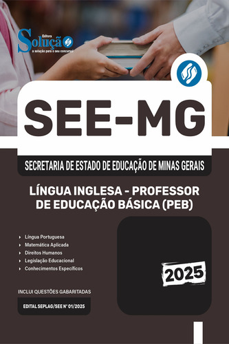 Apostila Completa Língua Inglesa - Professor De Educação Básica - Peb - Secretaria De Estado De Educação De Minas Gerais - See Mg 2025 - Editora Solução