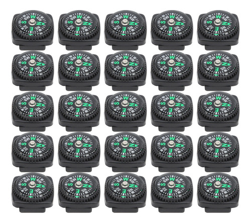 25 Unids / Pack Pulsera De Supervivencia Negra Brújula Negra