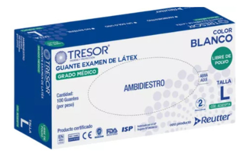 Guantes De Látex L Sin Polvo Tresor Caja X 100 Unidades