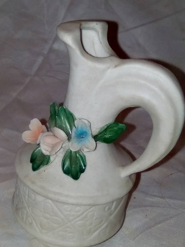 Jarra De Porcelana Antigua Capodimonte Biscuit Con Flores En