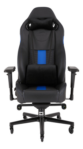 Silla de escritorio Corsair T2 Road Warrior gamer ergonómica  negra y azul con tapizado de cuero sintético