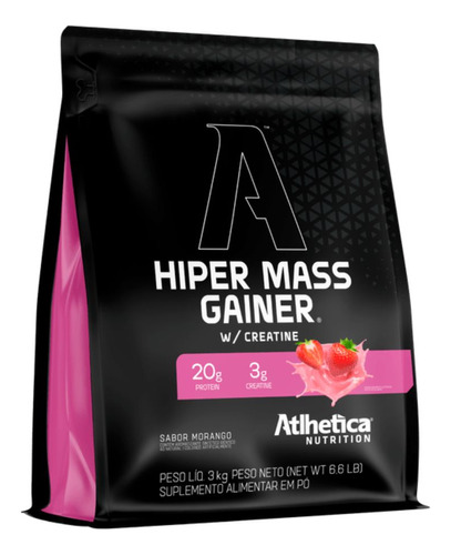 Hiper Massa Gainer Creatina 3kg Morango | Atlhetica Nutritio