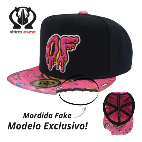 Imagem 2 de 5 de Boné Snapback Rhino Size Aba Reta Preto E Rosa Mordida