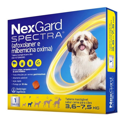 Antipulgas E Vermífugo Cães 3,6kg 7,50kg Nexgard Spectra