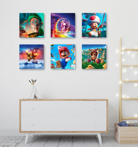 Set Mario Bros 6 Cuadros Modernos Deco Hogar Muebles Peli