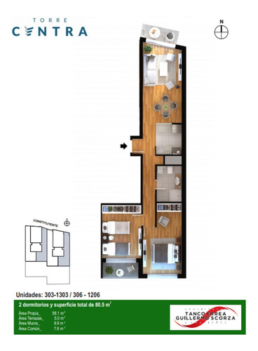 Venta Apartamento 2 Dormitorios Torre Centra