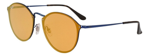 Anteojos de sol Ray-Ban Round Blaze Standard con marco de metal color blue, lente dark orange de plástico espejada, varilla blue de metal - RB3574N