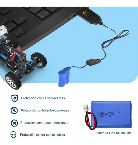 Cargador USB Universal 7.4V Con Conector SM-3P Para Baterías LiPo | Protección De Sobrecarga Cargador USB Universal 7.4V Con Conector SM-3P Para Baterías LiPo | Protección De Sobrecarga