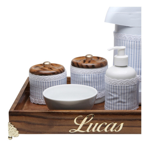 Kit de cuidado para bebês Potinho de Mel Magic Pump Kit Higiene Provençal Dourado Com Nome Lilás azul - x 7