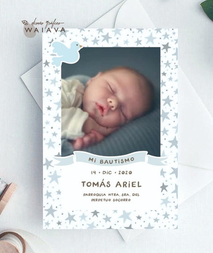 Imagen 7 de 10 de Estampitas Bautismo Tarjetas Estampas Con Foto Nenes X 3u
