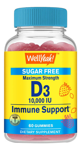 Wellyeah Vitamina D3 Sin Azucar, 10000 Ui (250 Mcg) Gomitas 