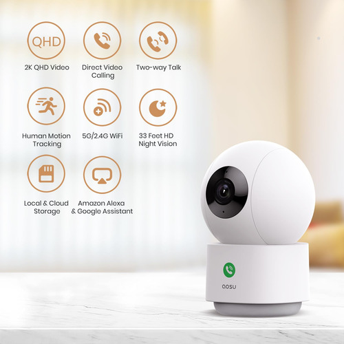Câmera De Segurança Aosu 2k Indoor 360° View Wifi Compatível