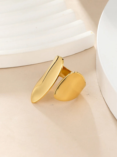 Anillo Abierto Ajustable Acero Inoxidable Chapado En Oro 14k