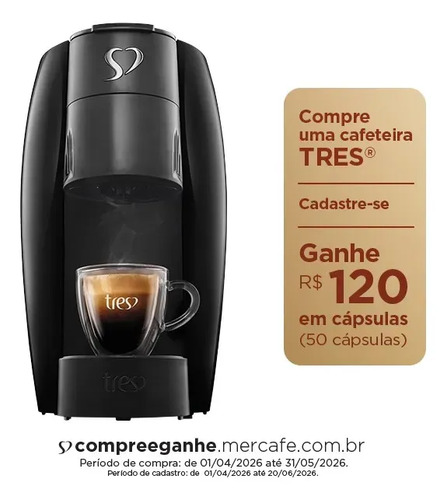 Cafeteira Expresso Tres Lov Brilhante Preto 220v - G1 Lov