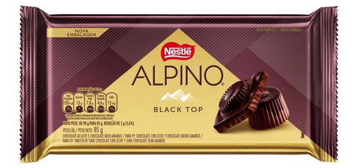 Chocolate Ao Leite E Meio Amargo Black Top Alpino 85g