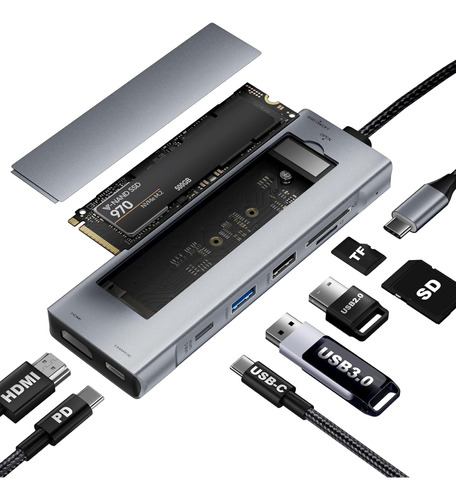 Adaptador Hub Tipo C  M.2 Nvme Micro Sd Usb 3.2 Hdmi 4k