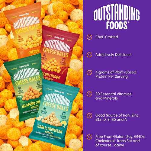 Outstanding Foods Puffs De Queso Vegano De 3 Oz Excelentes