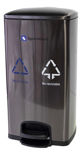 Tacho Basura Reciclaje 50 Lts Acero Inox Pedal Cierre Solo Acero Inox