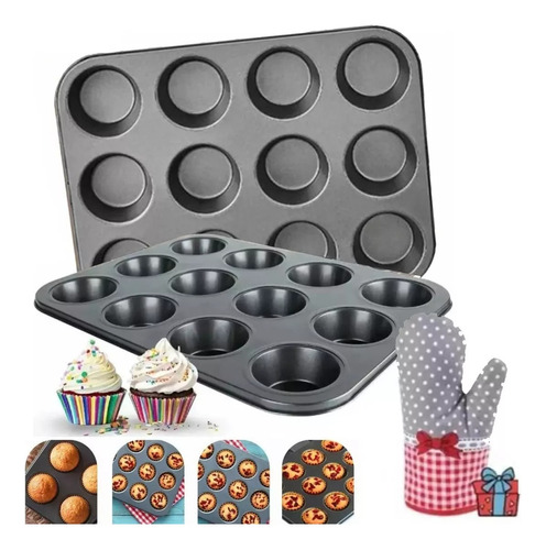 2 Moldes Kit De 12 Charola Hornear Cupcakes Antiadherentes 