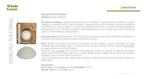 Imagen 3 de 9 de Konjac Esponja Facial - Natural - Piel Normal - Sustentable