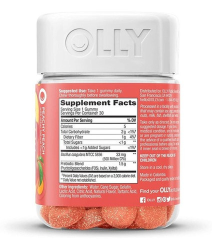 Imagen 4 de 7 de Olly - Gomitas De Probióticos + Prebióticos Que Apoyan La Salud Digestiva E Intestinal, 500 Millones De Unidades Formadoras De Colonias, Fibra, Suplemento Masticable Para Adultos, Hombres Y Mujeres, S