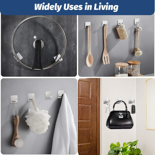 6 Ganchos Adhesivos De Acero Inoxidable Para Baño O Cocina