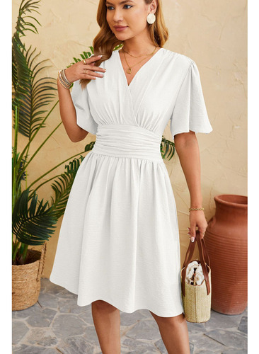 Vestido De Cintura Con Cuello En V Para Mujer De Moda