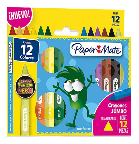 12 Crayones Jumbo Triangulares Paper Mate Extra Grueso 