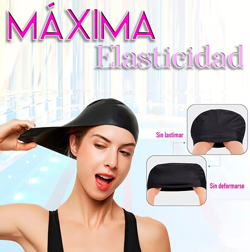 Imagen 5 de 10 de Gorro Natacion Silicon Elastico Impermeable Ajustable 10184