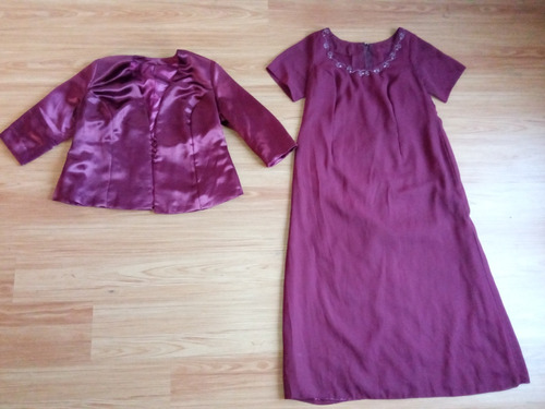 Vestido De Dama Mujer L Con Chaqueta Bordeaux Impecable 