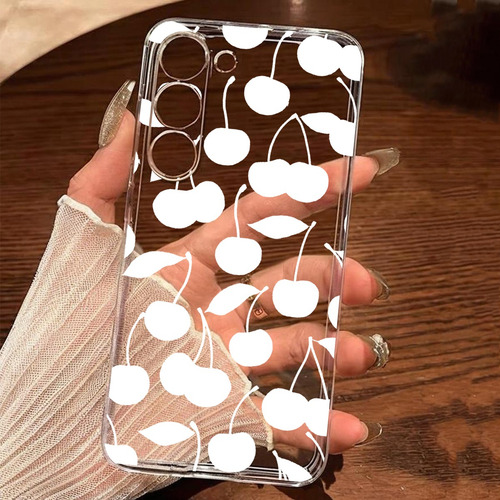 Una Funda Blanda Transparente De Color Blanco Cereza Con Funciones A Prueba De Golpes, Compatible Con Apple, Compatible Con Samsung