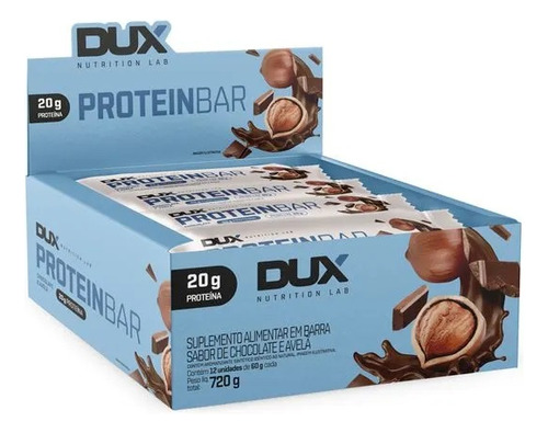 Protein Bar 20g De Proteína 12un De 60g - Dux Nutrition Sabor Chocolate E Avelã