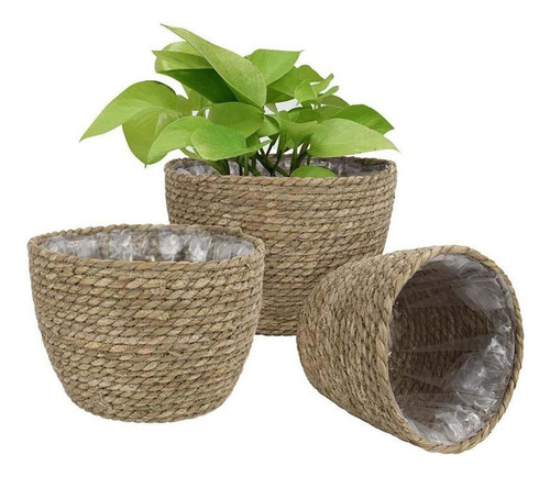 3 Cestas De Mimbre Natural Tejidas A Mano Rústicas.