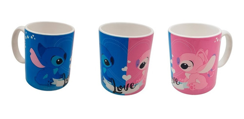 Taza De Ceramica Desayuno Lilo Y Stitch Angel Novia Rosa 