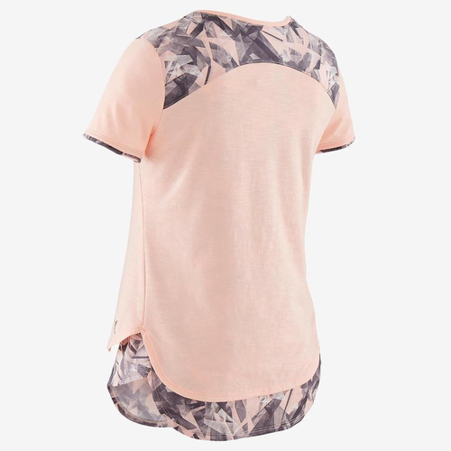 Camiseta Infantil Ginástica 500 - Cor Rosa-cinza-branco