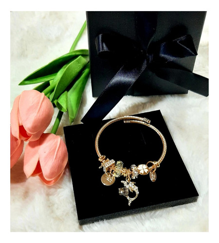 Pulsera Ajustable Con Dijes De Platino Joyería Mujer