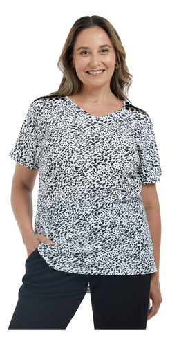 Polera Mujer Full Print Blanco / Negro Fashion's Park 178