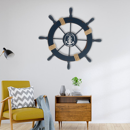 Decoración Colgante De Barco De Madera De Playa Azul Oscuro