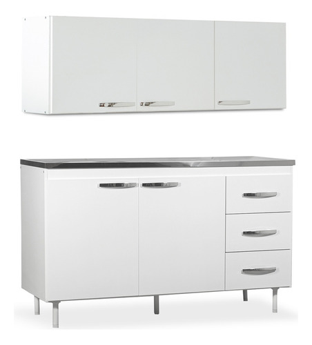 Alacena Y Bajo Mesada 1.20 Melamina Mueble Cocina Blanco