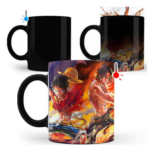 Combo Taza Mágica Llavero 3d Silicona Luffy One Piece Anime Negro Luffy One Piece