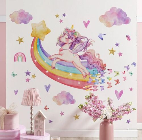 V Pegatina Calcomanía Pared Habitación Niña Unicornio