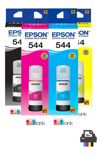 Imagem 2 de 7 de Kit De Tintas Com Preta Magenta Amarela Ciano Original Epson 544 Para Impressoras L1110 L3110 L3150 L5190