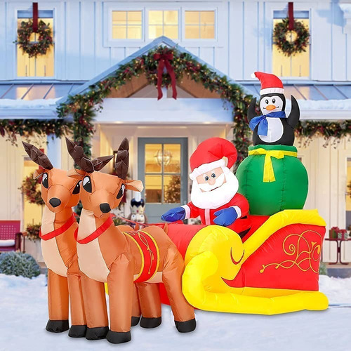 Imagen 1 de 5 de Decoracion P/ Navidad Trineo Santa Inflable C/ Luz
