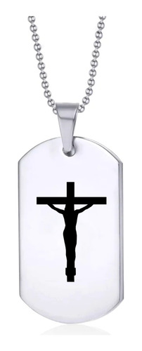 Collar Cristo En La Cruz Joya En Acero Quirúrgico Plateado