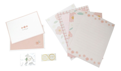 Kit 4 Papéis De Carta & 2 Envelopes Flor