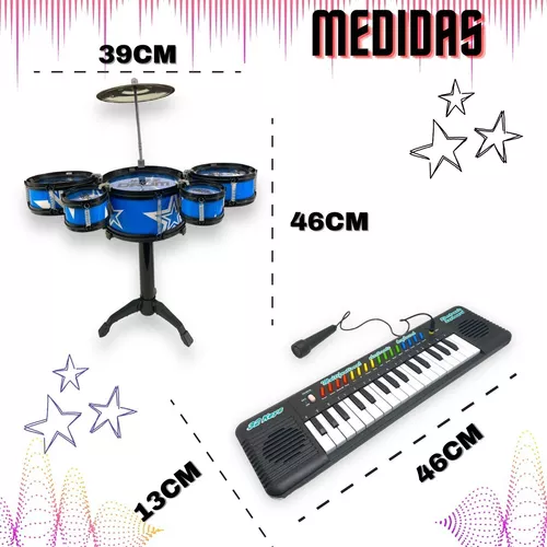 Jogo 2 Peças Musical Infantil Mini Bateria+piano Teclado 32