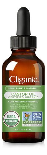Cliganic Aceite De Ricino Organico, 100% Puro (1oz Con Kit D