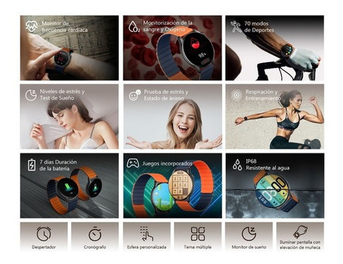 Imagen 5 de 9 de Smartwatch Kieslect K-Series Kr Pro Sport 1.43" caja 40mm de metálico negra, malla de silicona y bisel negro de dlc
