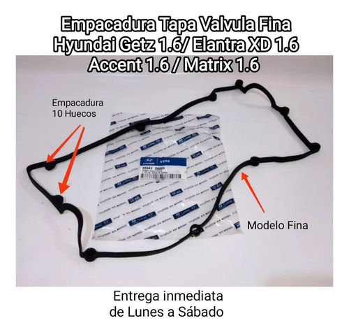 Empacadura Tapa Valvula Hyundai Accent 1.5-1.6 99/06 Fina 